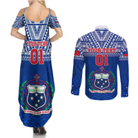 Custom Samoa Rugby Couples Matching Summer Maxi Dress and Long Sleeve Button Shirts Manu Samoa Polynesian Tatoo Pattern LT01 - Polynesian Pride