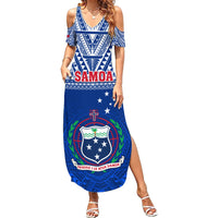 Custom Samoa Rugby Summer Maxi Dress Manu Samoa Polynesian Tatoo Pattern LT01 Women Blue - Polynesian Pride