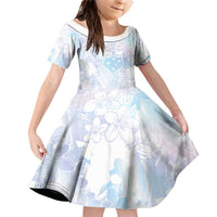 Samoa White Sunday Family Matching Off Shoulder Short Dress and Hawaiian Shirt Sweet Pastel Plumeria Floral