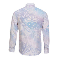Samoa White Sunday Long Sleeve Button Shirt Sweet Pastel Plumeria Floral