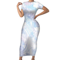 Samoa White Sunday Short Sleeve Bodycon Dress Sweet Pastel Plumeria Floral