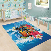 Personalized Aloha Hawaii Skeleton Surfing Area Rug Tribal Shark Plumeria