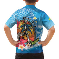 Personalized Aloha Hawaii Skeleton Surfing Kid Hawaiian Shirt Tribal Shark Plumeria