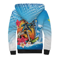 Personalized Aloha Hawaii Skeleton Surfing Sherpa Hoodie Tribal Shark Plumeria