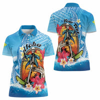 Personalized Aloha Hawaii Skeleton Surfing Women Polo Shirt Tribal Shark Plumeria