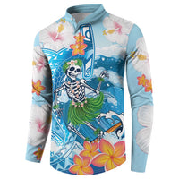 Personalized Hawaii Hula Girl Skeleton Dancing Button Sweatshirt Hibiscus Tribal Shark