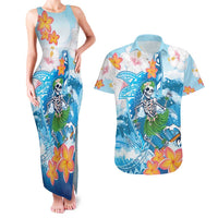 Personalized Hawaii Hula Girl Skeleton Dancing Couples Matching Tank Maxi Dress and Hawaiian Shirt Hibiscus Tribal Shark