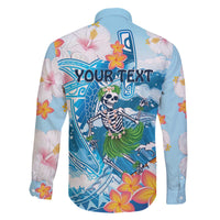 Personalized Hawaii Hula Girl Skeleton Dancing Family Matching Off Shoulder Short Dress and Hawaiian Shirt Hibiscus Tribal Shark