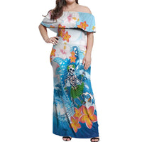 Personalized Hawaii Hula Girl Skeleton Dancing Off Shoulder Maxi Dress Hibiscus Tribal Shark