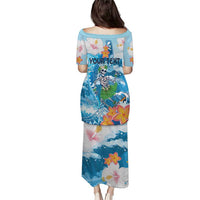 Personalized Hawaii Hula Girl Skeleton Dancing Puletasi Hibiscus Tribal Shark