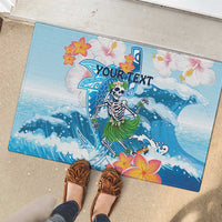 Personalized Hawaii Hula Girl Skeleton Dancing Rubber Doormat Hibiscus Tribal Shark