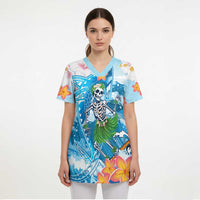 Personalized Hawaii Hula Girl Skeleton Dancing Scrub Top Hibiscus Tribal Shark - Polynesian Pride