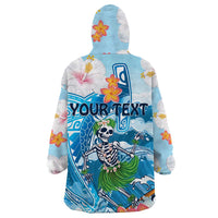 Personalized Hawaii Hula Girl Skeleton Dancing Wearable Blanket Hoodie Hibiscus Tribal Shark