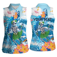 Personalized Hawaii Hula Girl Skeleton Dancing Women Sleeveless Polo Shirt Hibiscus Tribal Shark