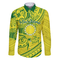Kia Orana Cook Islands Family Matching Summer Maxi Dress and Hawaiian Shirt Turtle Yellow Green Polynesian Pattern LT01 Dad's Shirt - Long Sleeve Green - Polynesian Pride