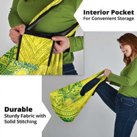 Kia Orana Cook Islands Grocery Bag Turtle Yellow Green Polynesian Pattern