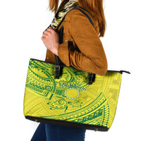 Kia Orana Cook Islands Leather Tote Bag Turtle Yellow Green Polynesian Pattern LT01 Green - Polynesian Pride