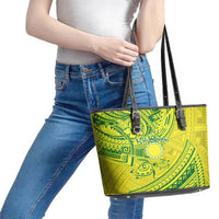 Kia Orana Cook Islands Leather Tote Bag Turtle Yellow Green Polynesian Pattern LT01 - Polynesian Pride