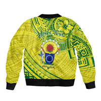 Kia Orana Cook Islands Sleeve Zip Bomber Jacket Turtle Yellow Green Polynesian Pattern LT01 - Polynesian Pride