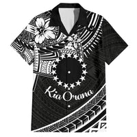 Kia Orana Cook Islands Family Matching Puletasi Dress and Hawaiian Shirt Circle Stars With Floral White Pattern LT01 Dad's Shirt - Short Sleeve Black - Polynesian Pride
