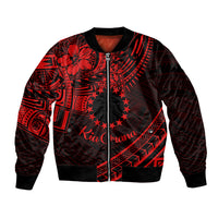 Kia Orana Cook Islands Bomber Jacket Circle Stars With Floral Red Pattern LT01 Unisex Red - Polynesian Pride