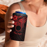 Kia Orana Cook Islands 4 in 1 Can Cooler Tumbler Circle Stars With Floral Red Pattern
