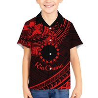 Kia Orana Cook Islands Family Matching Summer Maxi Dress and Hawaiian Shirt Circle Stars With Floral Red Pattern LT01 Son's Shirt Red - Polynesian Pride