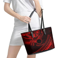 Kia Orana Cook Islands Leather Tote Bag Circle Stars With Floral Red Pattern LT01 - Polynesian Pride