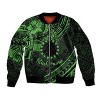 Kia Orana Cook Islands Bomber Jacket Circle Stars With Floral Green Pattern LT01