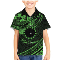 Kia Orana Cook Islands Family Matching Mermaid Dress and Hawaiian Shirt Circle Stars With Floral Green Pattern LT01