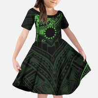 Kia Orana Cook Islands Family Matching Off Shoulder Maxi Dress and Hawaiian Shirt Circle Stars With Floral Green Pattern LT01