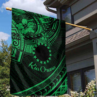Kia Orana Cook Islands Garden Flag Circle Stars With Floral Green Pattern LT01 - Polynesian Pride