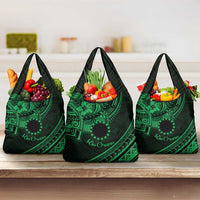 Kia Orana Cook Islands Grocery Bag Circle Stars With Floral Green Pattern