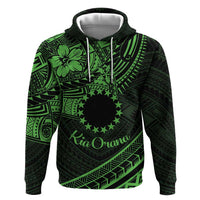 Kia Orana Cook Islands Hoodie Circle Stars With Floral Green Pattern LT01 Pullover Hoodie Green - Polynesian Pride