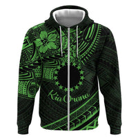 Kia Orana Cook Islands Hoodie Circle Stars With Floral Green Pattern LT01 Zip Hoodie Green - Polynesian Pride