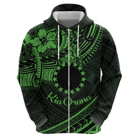Kia Orana Cook Islands Hoodie Circle Stars With Floral Green Pattern LT01 - Polynesian Pride