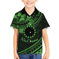 Kia Orana Cook Islands Kid Hawaiian Shirt Circle Stars With Floral Green Pattern LT01 Kid Green - Polynesian Pride