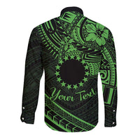 Kia Orana Cook Islands Long Sleeve Button Shirt Circle Stars With Floral Green Pattern LT01 - Polynesian Pride