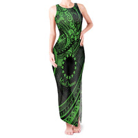 Kia Orana Cook Islands Tank Maxi Dress Circle Stars With Floral Green Pattern LT01