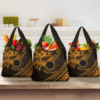 Kia Orana Cook Islands Grocery Bag Circle Stars With Floral Gold Pattern