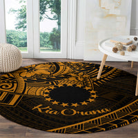 Kia Orana Cook Islands Round Carpet Circle Stars With Floral Gold Pattern LT01 - Polynesian Pride