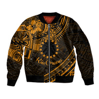 Kia Orana Cook Islands Sleeve Zip Bomber Jacket Circle Stars With Floral Gold Pattern LT01 Unisex Gold - Polynesian Pride
