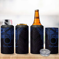 Kia Orana Cook Islands 4 in 1 Can Cooler Tumbler Circle Stars With Floral Navy Blue Pattern LT01 - Polynesian Pride