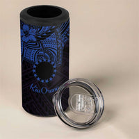 Kia Orana Cook Islands 4 in 1 Can Cooler Tumbler Circle Stars With Floral Navy Blue Pattern LT01 - Polynesian Pride