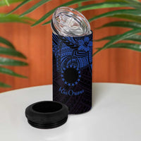 Kia Orana Cook Islands 4 in 1 Can Cooler Tumbler Circle Stars With Floral Navy Blue Pattern LT01 - Polynesian Pride