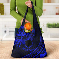 Kia Orana Cook Islands Grocery Bag Circle Stars With Floral Navy Blue Pattern