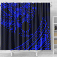 Kia Orana Cook Islands Shower Curtain Circle Stars With Floral Navy Blue Pattern LT01 - Polynesian Pride