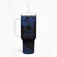 Kia Orana Cook Islands Tumbler With Handle Circle Stars With Floral Navy Blue Pattern