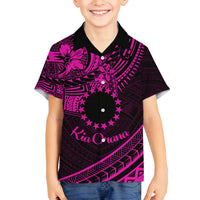 Kia Orana Cook Islands Family Matching Off Shoulder Short Dress and Hawaiian Shirt Circle Stars With Floral Pink Pattern LT01 Son's Shirt Pink - Polynesian Pride