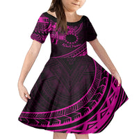 Kia Orana Cook Islands Family Matching Tank Maxi Dress and Hawaiian Shirt Circle Stars With Floral Pink Pattern LT01 Daughter's Dress Pink - Polynesian Pride